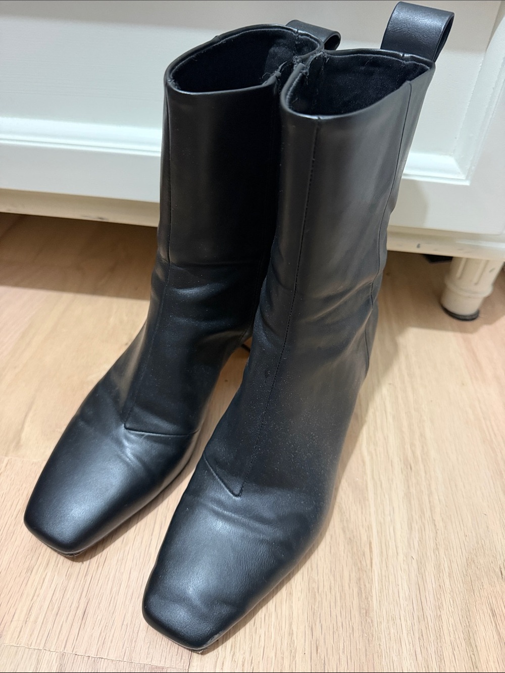 H&M Black Square-Toe Leather Ankle Boots